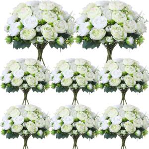 imageGeosar 16 Bundles Artificial Peonies Flowers Fake Silk Peony Bouquet Faux Peonies Flowers Bulk for Decoration Vase Floral Arrangements Wedding Party Table Dusty PinkDusty RoseWhite  Green