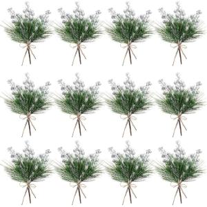 imageGeosar 24 Pieces Christmas Artificial Greenery Pine Branches Small Holly Artificial Berries Picks Bulk for Crafts Wreath Decorations Xmas Tree Party Gift for Christmas Holiday Decor RedSilver