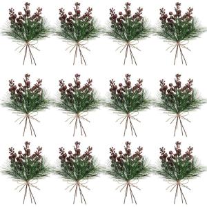 imageGeosar 24 Pieces Christmas Artificial Greenery Pine Branches Small Holly Artificial Berries Picks Bulk for Crafts Wreath Decorations Xmas Tree Party Gift for Christmas Holiday Decor RedCopper
