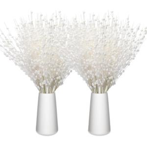 imageGeosar 30 Pcs Christmas Artificial Glitter Berry Stem Decorations 17 Inch Faux Stick Floral Pick Centerpiece Bouquet Flower Bead Twigs for Centerpiece Tree Wreath Xmas Ornaments HomeBurgundyWhite