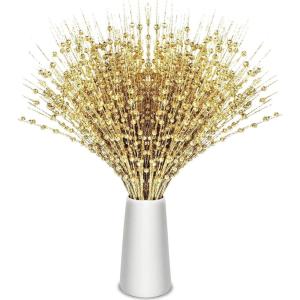 imageGeosar 30 Pcs Christmas Artificial Glitter Berry Stem Decorations 17 Inch Faux Stick Floral Pick Centerpiece Bouquet Flower Bead Twigs for Centerpiece Tree Wreath Xmas Ornaments HomeBurgundyGold