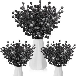 imageGeosar 30 Pieces Artificial Christmas Berry Picks with Snowflake Glitter Artificial Holly Berry Stems for Christmas Tree Ornaments Vases DIY Crafts Home Wedding Party Holiday DecorWhiteBlack
