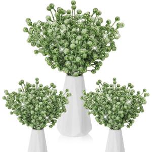 imageGeosar 30 Pieces Artificial Christmas Berry Picks with Snowflake Glitter Artificial Holly Berry Stems for Christmas Tree Ornaments Vases DIY Crafts Home Wedding Party Holiday DecorWhiteGlitter Green