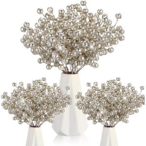 imageGeosar 30 Pieces Artificial Christmas Berry Picks with Snowflake Glitter Artificial Holly Berry Stems for Christmas Tree Ornaments Vases DIY Crafts Home Wedding Party Holiday DecorWhiteChampagne