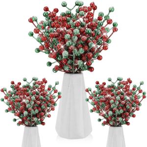 imageGeosar 30 Pieces Artificial Christmas Berry Picks with Snowflake Glitter Artificial Holly Berry Stems for Christmas Tree Ornaments Vases DIY Crafts Home Wedding Party Holiday DecorWhiteGlitter Red  Light Green