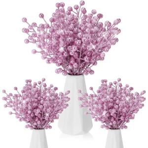 imageGeosar 30 Pieces Artificial Christmas Berry Picks with Snowflake Glitter Artificial Holly Berry Stems for Christmas Tree Ornaments Vases DIY Crafts Home Wedding Party Holiday DecorWhiteGlitter Pink
