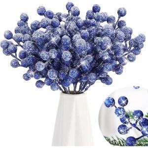 imageGeosar 30 Pieces Artificial Christmas Berry Picks with Snowflake Glitter Artificial Holly Berry Stems for Christmas Tree Ornaments Vases DIY Crafts Home Wedding Party Holiday DecorWhiteBlue