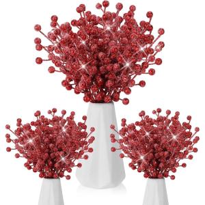imageGeosar 30 Pieces Artificial Christmas Berry Picks with Snowflake Glitter Artificial Holly Berry Stems for Christmas Tree Ornaments Vases DIY Crafts Home Wedding Party Holiday DecorWhiteGlitter Red