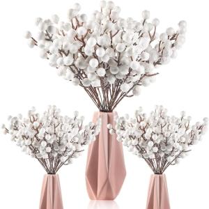 imageGeosar 30 Pieces Artificial Christmas Berry Picks with Snowflake Glitter Artificial Holly Berry Stems for Christmas Tree Ornaments Vases DIY Crafts Home Wedding Party Holiday DecorWhiteWhite