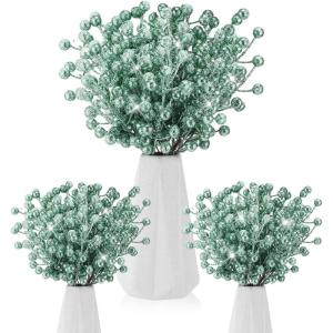 imageGeosar 30 Pieces Artificial Christmas Berry Picks with Snowflake Glitter Artificial Holly Berry Stems for Christmas Tree Ornaments Vases DIY Crafts Home Wedding Party Holiday DecorWhiteTurquoise