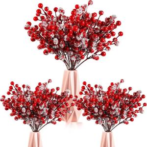 imageGeosar 30 Pieces Artificial Christmas Berry Picks with Snowflake Glitter Artificial Holly Berry Stems for Christmas Tree Ornaments Vases DIY Crafts Home Wedding Party Holiday DecorWhiteRed