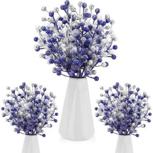 imageGeosar 30 Pieces Artificial Christmas Berry Picks with Snowflake Glitter Artificial Holly Berry Stems for Christmas Tree Ornaments Vases DIY Crafts Home Wedding Party Holiday DecorWhiteGlitter Silver  Royal Blue