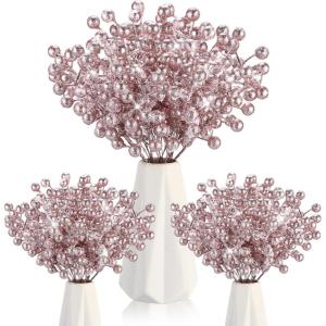 imageGeosar 30 Pieces Artificial Christmas Berry Picks with Snowflake Glitter Artificial Holly Berry Stems for Christmas Tree Ornaments Vases DIY Crafts Home Wedding Party Holiday DecorWhiteRose Gold