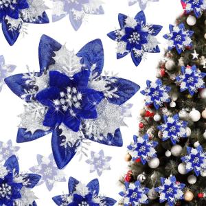 imageGeosar Glitter Christmas Poinsettia Artificial Xmas Flower Ornaments Flowers Decorations with Clips and Stems Glitter Poinsettia Christmas Tree Ornaments for Christmas Wedding Royal Blue36 PiecesRoyal Blue