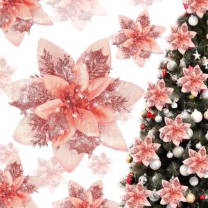 imageGeosar Glitter Christmas Poinsettia Artificial Xmas Flower Ornaments Flowers Decorations with Clips and Stems Glitter Poinsettia Christmas Tree Ornaments for Christmas Wedding Royal Blue36 PiecesRose Gold