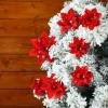 image24 Christmas Glitter Artificial Poinsettia Flowers Xmas Poinsettia Artificial Wedding Flowers Decorations Xmas Tree Ornaments with Clips for Party Favors 6 Inch 4 Inch 3 Inch Silver and BlueRed