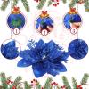 image24 Christmas Glitter Artificial Poinsettia Flowers Xmas Poinsettia Artificial Wedding Flowers Decorations Xmas Tree Ornaments with Clips for Party Favors 6 Inch 4 Inch 3 Inch Silver and BlueRoyal Blue