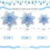 image24 Christmas Glitter Artificial Poinsettia Flowers Xmas Poinsettia Artificial Wedding Flowers Decorations Xmas Tree Ornaments with Clips for Party Favors 6 Inch 4 Inch 3 Inch Silver and BlueSilver and Blue