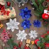 image24 Christmas Glitter Artificial Poinsettia Flowers Xmas Poinsettia Artificial Wedding Flowers Decorations Xmas Tree Ornaments with Clips for Party Favors 6 Inch 4 Inch 3 Inch Silver and BlueBlue and Sliver