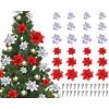 image24 Christmas Glitter Artificial Poinsettia Flowers Xmas Poinsettia Artificial Wedding Flowers Decorations Xmas Tree Ornaments with Clips for Party Favors 6 Inch 4 Inch 3 Inch Silver and BlueRed and Sliver