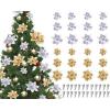 image24 Christmas Glitter Artificial Poinsettia Flowers Xmas Poinsettia Artificial Wedding Flowers Decorations Xmas Tree Ornaments with Clips for Party Favors 6 Inch 4 Inch 3 Inch Silver and BlueGold and Sliver