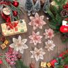 image24 Christmas Glitter Artificial Poinsettia Flowers Xmas Poinsettia Artificial Wedding Flowers Decorations Xmas Tree Ornaments with Clips for Party Favors 6 Inch 4 Inch 3 Inch Silver and BlueGold and Rose Gold