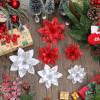 image24 Christmas Glitter Artificial Poinsettia Flowers Xmas Poinsettia Artificial Wedding Flowers Decorations Xmas Tree Ornaments with Clips for Party Favors 6 Inch 4 Inch 3 Inch Silver and BlueRed and Sliver