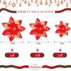 image24 Christmas Glitter Artificial Poinsettia Flowers Xmas Poinsettia Artificial Wedding Flowers Decorations Xmas Tree Ornaments with Clips for Party Favors 6 Inch 4 Inch 3 Inch Silver and BlueRed and Gold