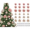 image24 Christmas Glitter Artificial Poinsettia Flowers Xmas Poinsettia Artificial Wedding Flowers Decorations Xmas Tree Ornaments with Clips for Party Favors 6 Inch 4 Inch 3 Inch Silver and BlueGold and Rose Gold