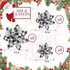 image24 Christmas Glitter Artificial Poinsettia Flowers Xmas Poinsettia Artificial Wedding Flowers Decorations Xmas Tree Ornaments with Clips for Party Favors 6 Inch 4 Inch 3 Inch Silver and BlueBlack White  Silver