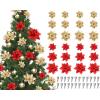 image24 Christmas Glitter Artificial Poinsettia Flowers Xmas Poinsettia Artificial Wedding Flowers Decorations Xmas Tree Ornaments with Clips for Party Favors 6 Inch 4 Inch 3 Inch Silver and BlueGold and Red