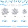image24 Christmas Glitter Artificial Poinsettia Flowers Xmas Poinsettia Artificial Wedding Flowers Decorations Xmas Tree Ornaments with Clips for Party Favors 6 Inch 4 Inch 3 Inch Silver and BlueSilver