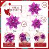 image24 Christmas Glitter Artificial Poinsettia Flowers Xmas Poinsettia Artificial Wedding Flowers Decorations Xmas Tree Ornaments with Clips for Party Favors 6 Inch 4 Inch 3 Inch Silver and BlueDark Purple