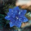image24 Christmas Glitter Artificial Poinsettia Flowers Xmas Poinsettia Artificial Wedding Flowers Decorations Xmas Tree Ornaments with Clips for Party Favors 6 Inch 4 Inch 3 Inch Silver and BlueRoyal Blue