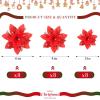 image24 Christmas Glitter Artificial Poinsettia Flowers Xmas Poinsettia Artificial Wedding Flowers Decorations Xmas Tree Ornaments with Clips for Party Favors 6 Inch 4 Inch 3 Inch Silver and BlueRed