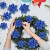 image24 Christmas Glitter Artificial Poinsettia Flowers Xmas Poinsettia Artificial Wedding Flowers Decorations Xmas Tree Ornaments with Clips for Party Favors 6 Inch 4 Inch 3 Inch Silver and BlueRoyal Blue