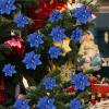 image24 Christmas Glitter Artificial Poinsettia Flowers Xmas Poinsettia Artificial Wedding Flowers Decorations Xmas Tree Ornaments with Clips for Party Favors 6 Inch 4 Inch 3 Inch Silver and BlueRoyal Blue