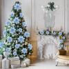imageGeosar 36 Pcs Christmas Glitter Artificial Poinsettia Flowers Xmas Poinsettia Artificial Wedding Flowers Decorations Xmas Tree Ornaments with Clips for Party 6 Inch 4 Inch 3 InchRose GoldSilver and Blue