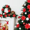 imageGeosar 36 Pcs Christmas Glitter Artificial Poinsettia Flowers Xmas Poinsettia Artificial Wedding Flowers Decorations Xmas Tree Ornaments with Clips for Party 6 Inch 4 Inch 3 InchRose GoldRed