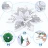 imageGeosar 36 Pcs Christmas Glitter Artificial Poinsettia Flowers Xmas Poinsettia Artificial Wedding Flowers Decorations Xmas Tree Ornaments with Clips for Party 6 Inch 4 Inch 3 InchRose GoldSilver and White