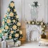 imageGeosar 36 Pcs Christmas Glitter Artificial Poinsettia Flowers Xmas Poinsettia Artificial Wedding Flowers Decorations Xmas Tree Ornaments with Clips for Party 6 Inch 4 Inch 3 InchRose GoldGold