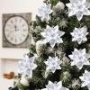 imageGeosar 36 Pcs Christmas Glitter Artificial Poinsettia Flowers Xmas Poinsettia Artificial Wedding Flowers Decorations Xmas Tree Ornaments with Clips for Party 6 Inch 4 Inch 3 InchRose GoldSilver and White