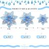 imageGeosar 36 Pcs Christmas Glitter Artificial Poinsettia Flowers Xmas Poinsettia Artificial Wedding Flowers Decorations Xmas Tree Ornaments with Clips for Party 6 Inch 4 Inch 3 InchRose GoldSilver and Blue