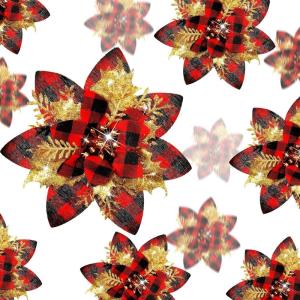 image24 Christmas Glitter Artificial Poinsettia Flowers Xmas Poinsettia Artificial Wedding Flowers Decorations Xmas Tree Ornaments with Clips for Party Favors 6 Inch 4 Inch 3 Inch Silver and BlueRed Black  Gold