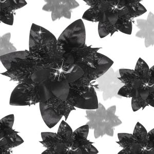 imageGeosar 36 Pcs Christmas Glitter Artificial Poinsettia Flowers Xmas Poinsettia Artificial Wedding Flowers Decorations Xmas Tree Ornaments with Clips for Party 6 Inch 4 Inch 3 InchRose GoldBlack