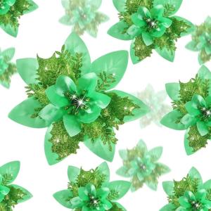 imageGeosar 36 Pcs Christmas Glitter Artificial Poinsettia Flowers Xmas Poinsettia Artificial Wedding Flowers Decorations Xmas Tree Ornaments with Clips for Party 6 Inch 4 Inch 3 InchRose GoldEmerald Green