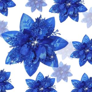 imageGeosar 36 Pcs Christmas Glitter Artificial Poinsettia Flowers Xmas Poinsettia Artificial Wedding Flowers Decorations Xmas Tree Ornaments with Clips for Party 6 Inch 4 Inch 3 InchRose GoldRoyal Blue