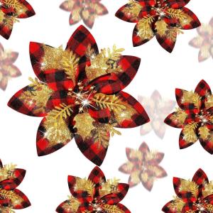 imageGeosar 36 Pcs Christmas Glitter Artificial Poinsettia Flowers Xmas Poinsettia Artificial Wedding Flowers Decorations Xmas Tree Ornaments with Clips for Party 6 Inch 4 Inch 3 InchRose GoldRed  Black  Gold