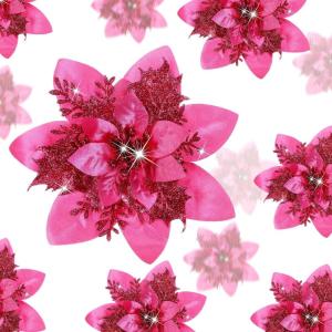 imageGeosar 36 Pcs Christmas Glitter Artificial Poinsettia Flowers Xmas Poinsettia Artificial Wedding Flowers Decorations Xmas Tree Ornaments with Clips for Party 6 Inch 4 Inch 3 InchRose GoldPeach Red