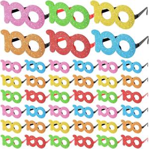 imageGeosar 48 Pcs 100 Days of School Glittered Glasses 100 Days of School Photo Props Glass for Kids Classroom Birthday Party 100th Day48